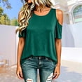 thumbnail image 3 of Cold Shoulder Tops for Women 2026 Summer Short Sleeve Crewneck Plain T Shirts Tunic Blouses, 3 of 6