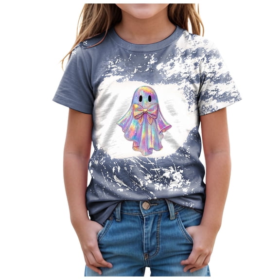 HCNTES Toddler Halloween Shirt Baby Boys Girls Ghost Tshirt Short Sleeve Tee Tops Spooky Season Fall Clothes(R31-Blue,7-8 Years)