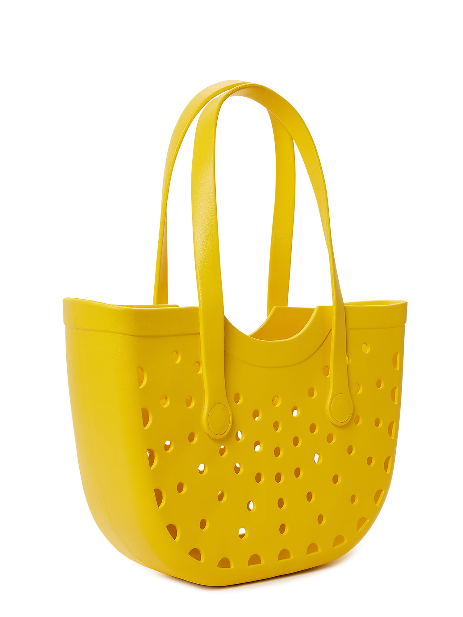 Rubber Beach Bag, LEDHOME Oversized Waterproof Tote Bags for Women  Sandproof Handbag Basket for Beach, Supermarket (Yellow,Large (15 * 14 *  5.5 inch))