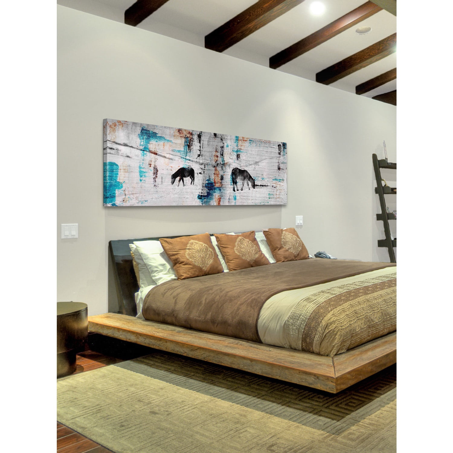 "Two Horses Grazing" Painting Print on Wrapped Canvas