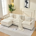 thumbnail image 2 of Newest 108" L-Shaped Chenille Sectional Sofa, Beige 3-Seat Modular Cloud Couch with Ottoman & Pillows for Living Room, 2 of 10