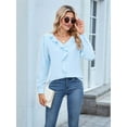 thumbnail image 5 of Womens Dressy Casual Blouse Business Long Sleeve Tops Ruffle V Neck Work Shirt 2025  Blue L, 5 of 8