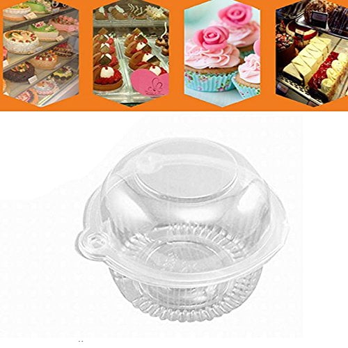 50 Pieces PE Material Plastic Single Individual Cupcake Holder Muffin Dome Holders Cases Boxes Cupcake Pods（Transparent） 