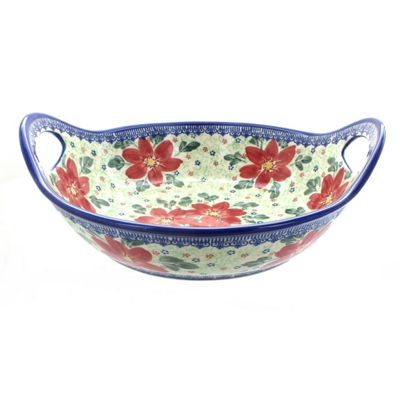 Blue Rose Polish Pottery Pointsettia Deep Bowl with Handles