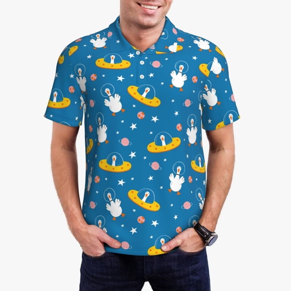 Kdxio Cartoon Goose Print Men's Short Sleeve Polo Shirt, Golf Shirts for Men, Business Casual Polos-Small