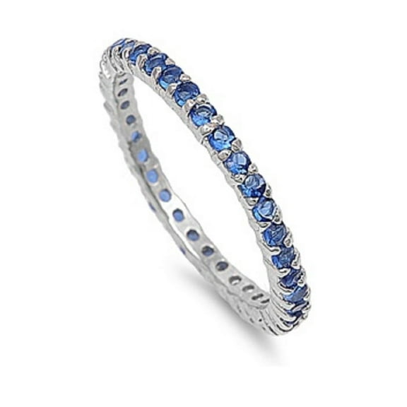 Simulated Sapphire Cubic Zirconia Stackable Eternity Ring Sterling Silver Size 4