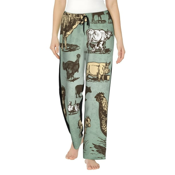 Balery Vintage Farm Animals Pantalones de pijama para mujer, pijamas ultraligeros, pantalones de estar por casa-3X-Large