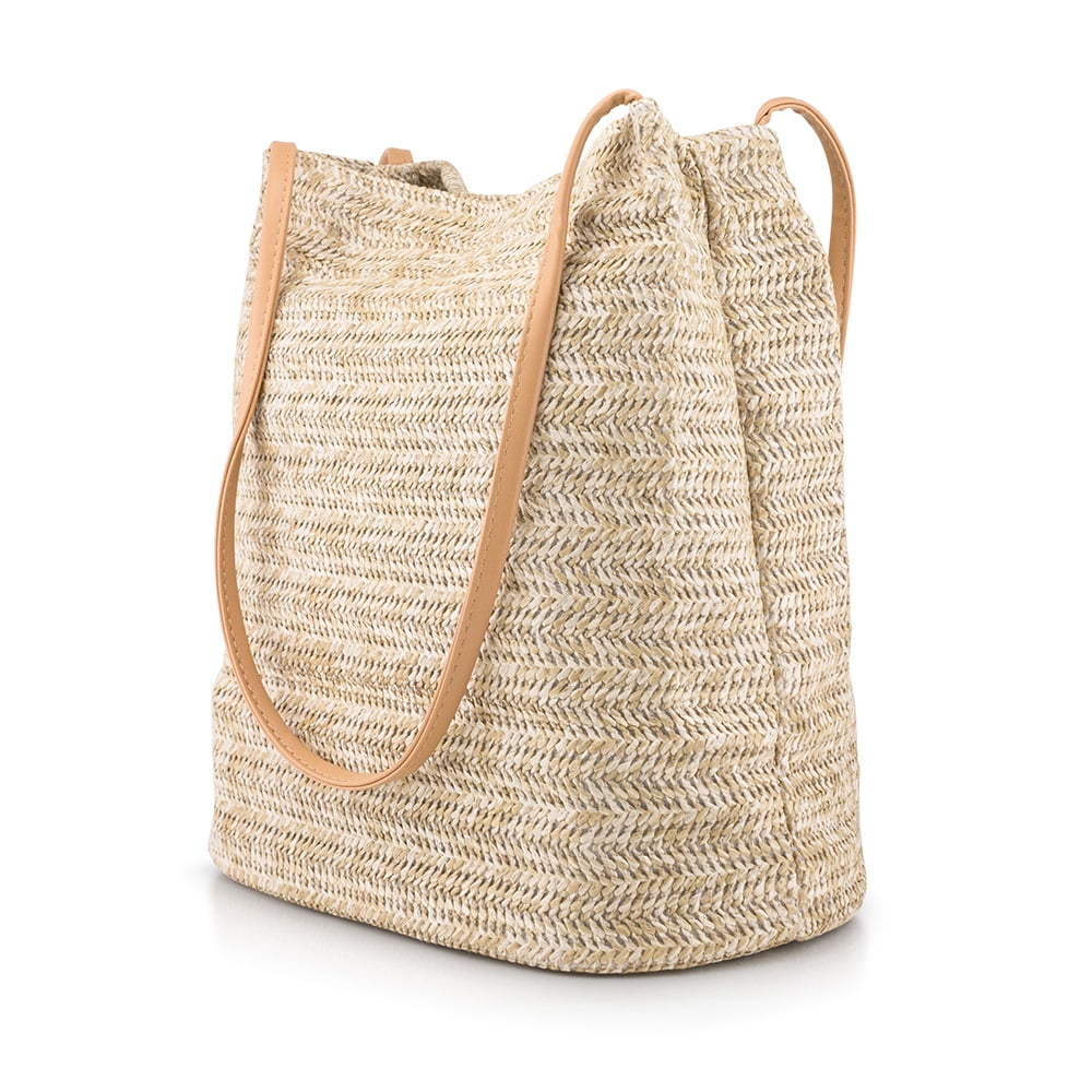 2021 new straw woven bag straw large tote bag hand-held literary forest handmade one-shoulder woven bag Western Mother's Day gift