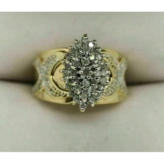 2Ct Round Lab-Created Diamond Cluster Wedding Womens Ring 14K Yellow Gold Plated