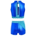 thumbnail image 4 of vastwit Kids Girls Cheerleading Outfit Sleeveless Color Block Sparkly Dance Crop Top with Gymnastics Shorts Set Royal Blue 16, 4 of 7
