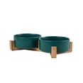 thumbnail image 2 of KUNWU Ceramic Feeding & Watering Bowls for Cats and Dogs, Ultra Stable with Wooden Frame Supported, 395ml - 5 inch x 2 Pieces Extra Large Size (Green with Wood Frame), 2 of 8
