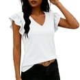 thumbnail image 4 of Axiiglly Short Sleeve Tops for Women V Neck Loose Fit Ruffle Short Sleeve Summer Casual Trendy T Shirts White L, 4 of 6