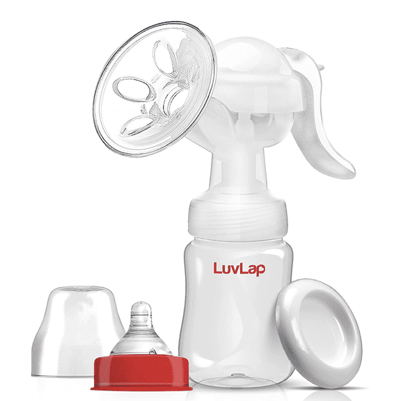 LuvLap Manual Breast Pump, 3 Level Suction Adjustment, 2pcs Breast pads free, Soft & Gentle, BPA Free