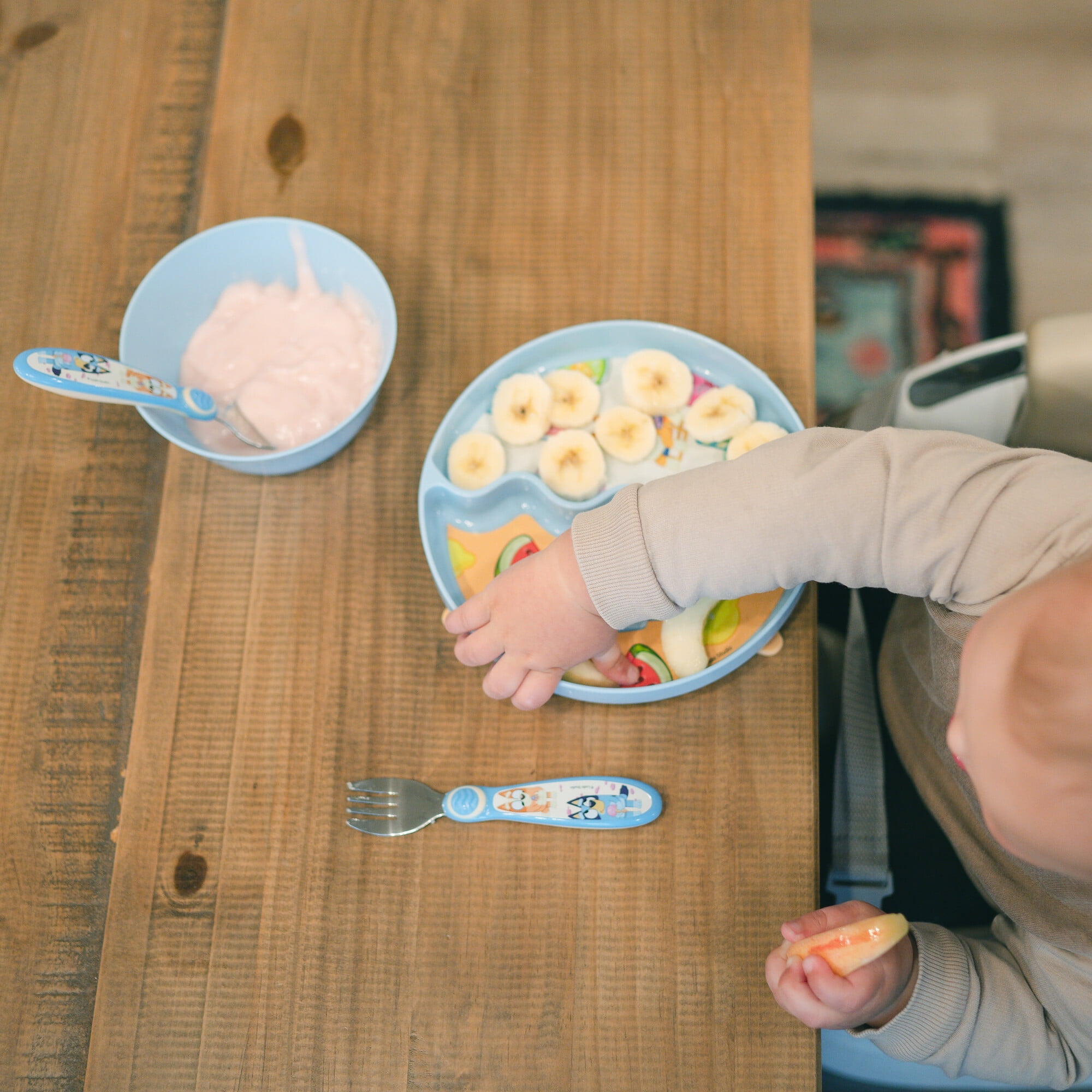 Bluey 3-Piece Mealtime Set with Divided Suction Plate, Bowl and Spoon – 9m+
