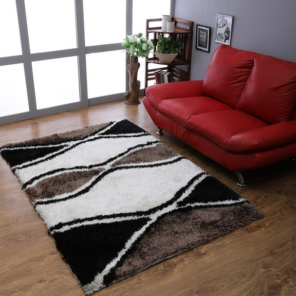 Rugsotic Carpets Hand Tufted Shag Polyester Eco-Friendly Area Rugs - 4'x6', Rectangle, White Gray, Plain Solid Design, High Pile Handmade Anti Skid Rugs for Living Room, Bed Room K00062
