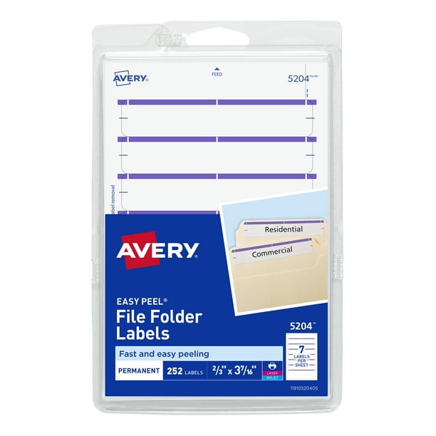 Avery File Folder Labels, White/Purple, 2/3 x 37/16, 252 (5204