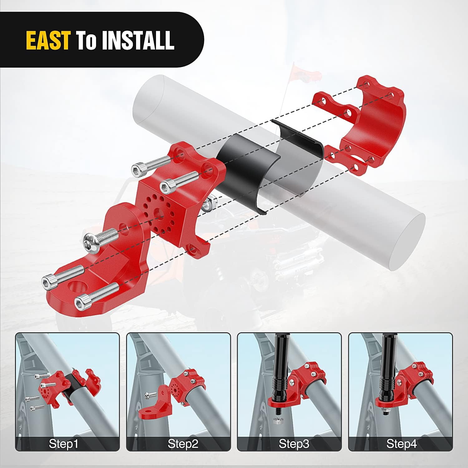 Nilight UTV Flag Antenna Mount Whip Light Mounting Bracket Red Adjustable Heavy Duty for 1.5 to 1.75inch 1.75 to 2inch for Polaris RZR Ranger Can Am Maverick X3 Talon, 2 Years Warranty