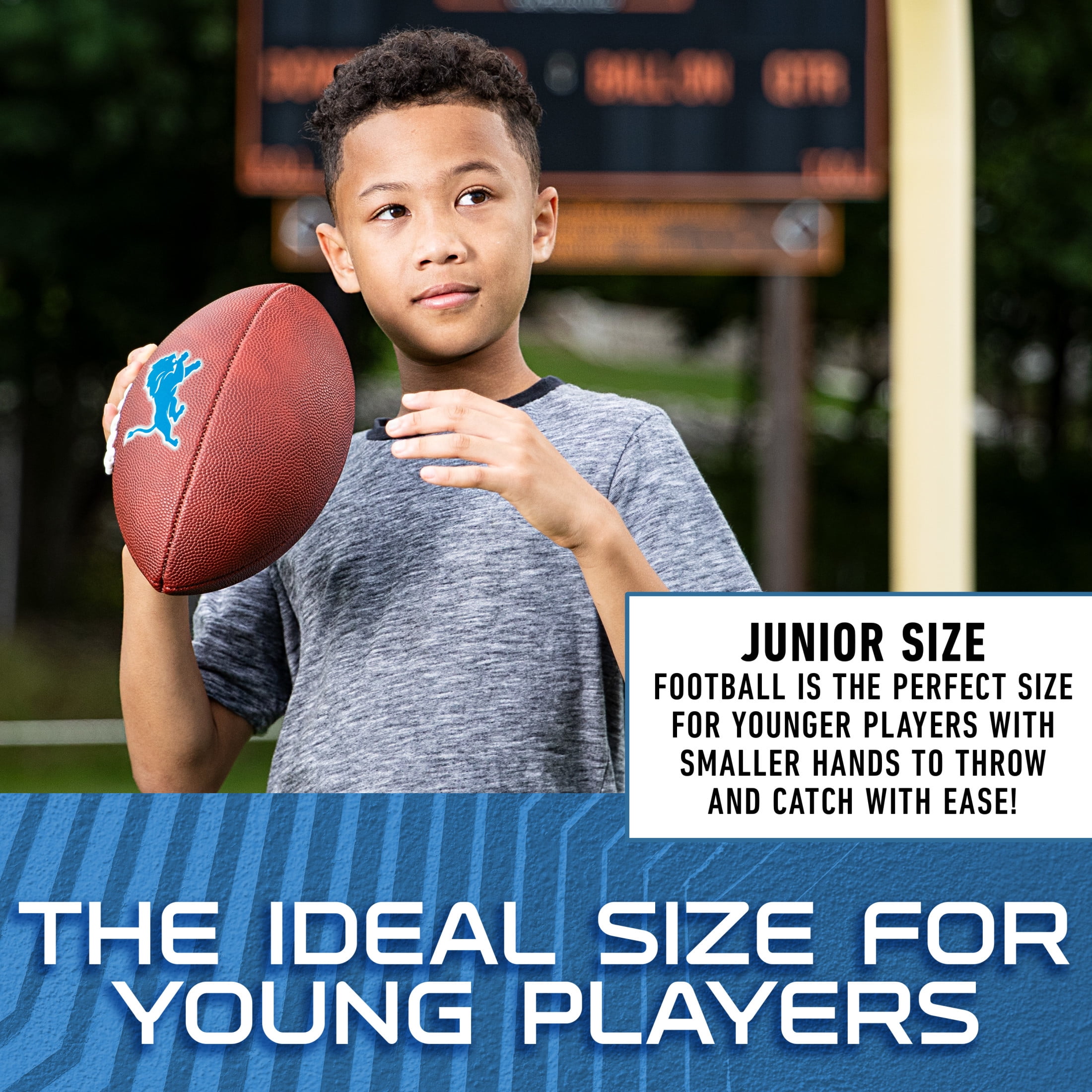 Franklin Sports NFL Detroit Lions Football - Youth Junior Size Football for Kids - Official NFL Team Logo + Colors Youth Football - Kids NFL Fan Shop Football