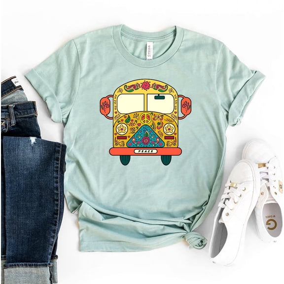 Hippie Van T-shirt, Hippie Peace Van Shirt, Happy Camper, Retro Top, Travel Shirts, Boho Tee, Van T-shirt, Women Top, Classic Bus Shirt All Size S-5Xl