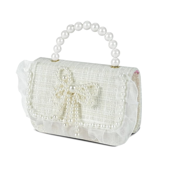 URSOFINE Cute Pearl Handle Crossbody Bag for Women - Sequined Bow Mini Handbag with Detachable Chain Strap