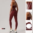 thumbnail image 3 of PISONIC Womens Workout Set Two Piece Racerback Color Block Tank Tops Matching High Waist Leggings Gym Work Out Outfits, 3 of 9