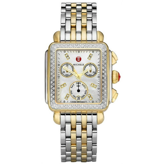 Michele Signature Deco Diamond Two_tone Mother Of pearl Chronograph Diamond Dial Watch MWW06P000108