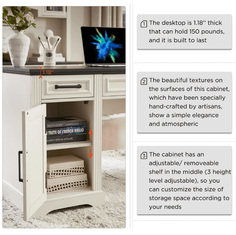 Huisuilinss Farmhouse Executive Desk,Home Office Desk,Wood Computer Desk With 5 Drawers And 1 Cabinet,Office Desk Work Desk For Work Study Writing,For Bedroom Game Room