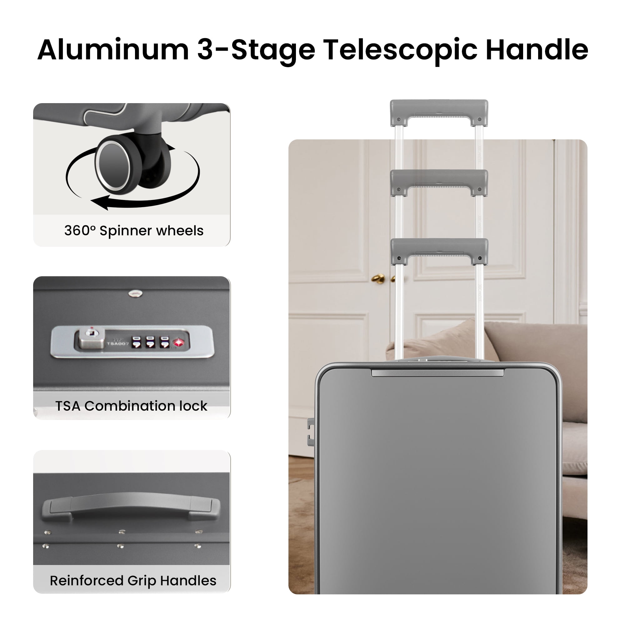 New York Xpress 20" Zipperless Carry-on Luggage, Hardside Aluminum Frame Suitcase with Spinner Wheels, TSA Approved, Grey - LA266