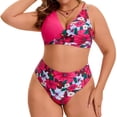 thumbnail image 5 of Agnes Orinda Women's Plus Size 2 Piece Bikini Sets Swimsuits Floral High Waisted Push Up Printed Beach Vacation Pool Party Bathing Suit 1X Rose Red, 5 of 8