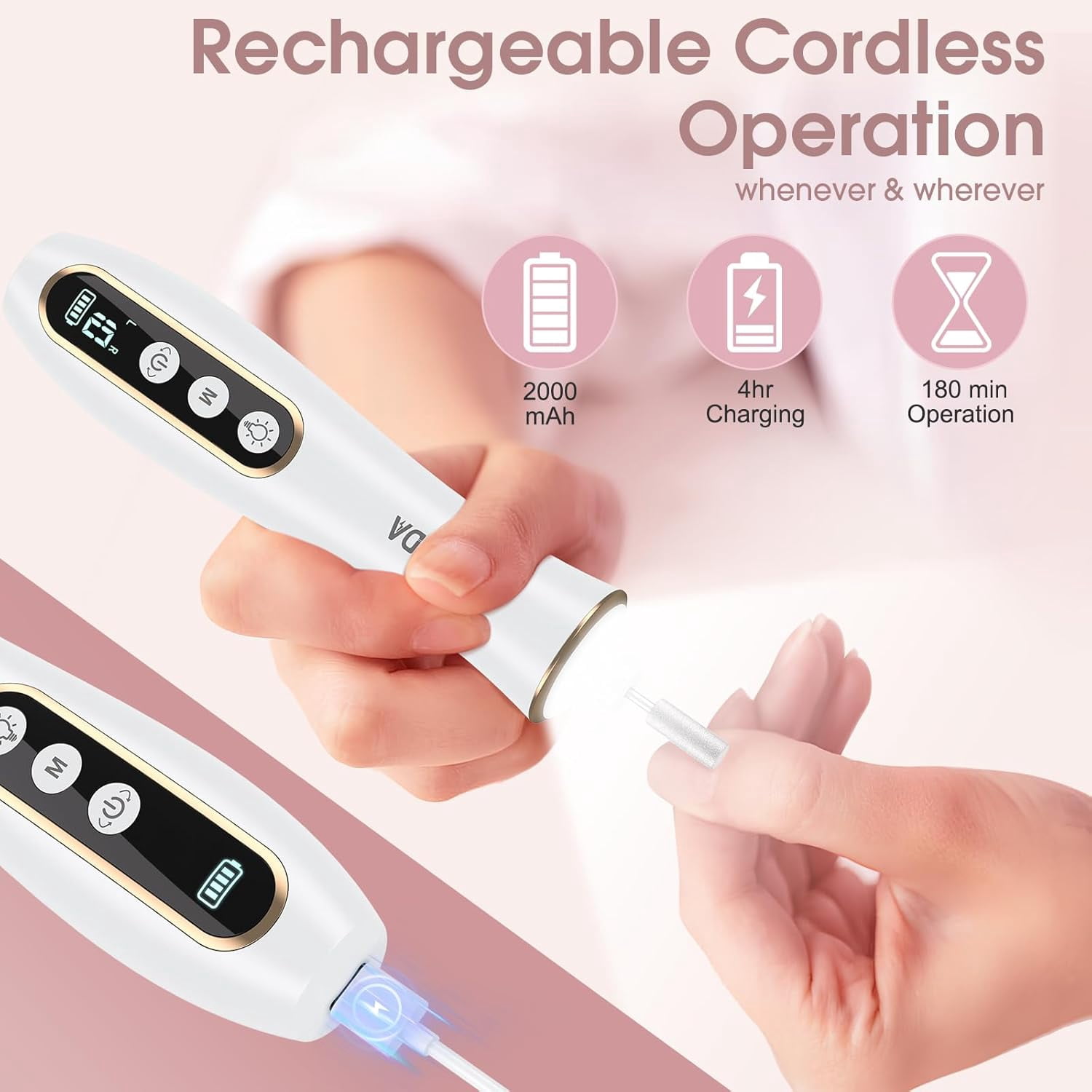 Cordless Electric Nail File Set, Portable Electric Nail Drill Machine, 5 Speeds, Manicure Pedicure Kit with Hand Foot Care Tool