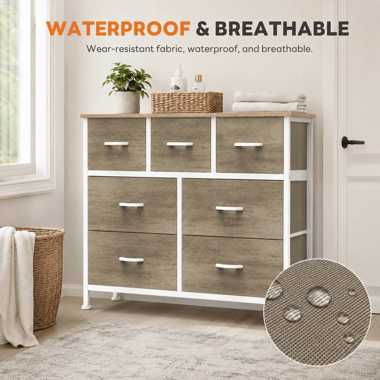 Alvantor 7/8/9-Dresser, Dresser for Bedroom Organizer Storage, Fabric Storage Tower with Sturdy Steel Frame, Wooden Top & Easy Pull Fabric Bins, Dresser for Living Room Entryway Clothes Organization