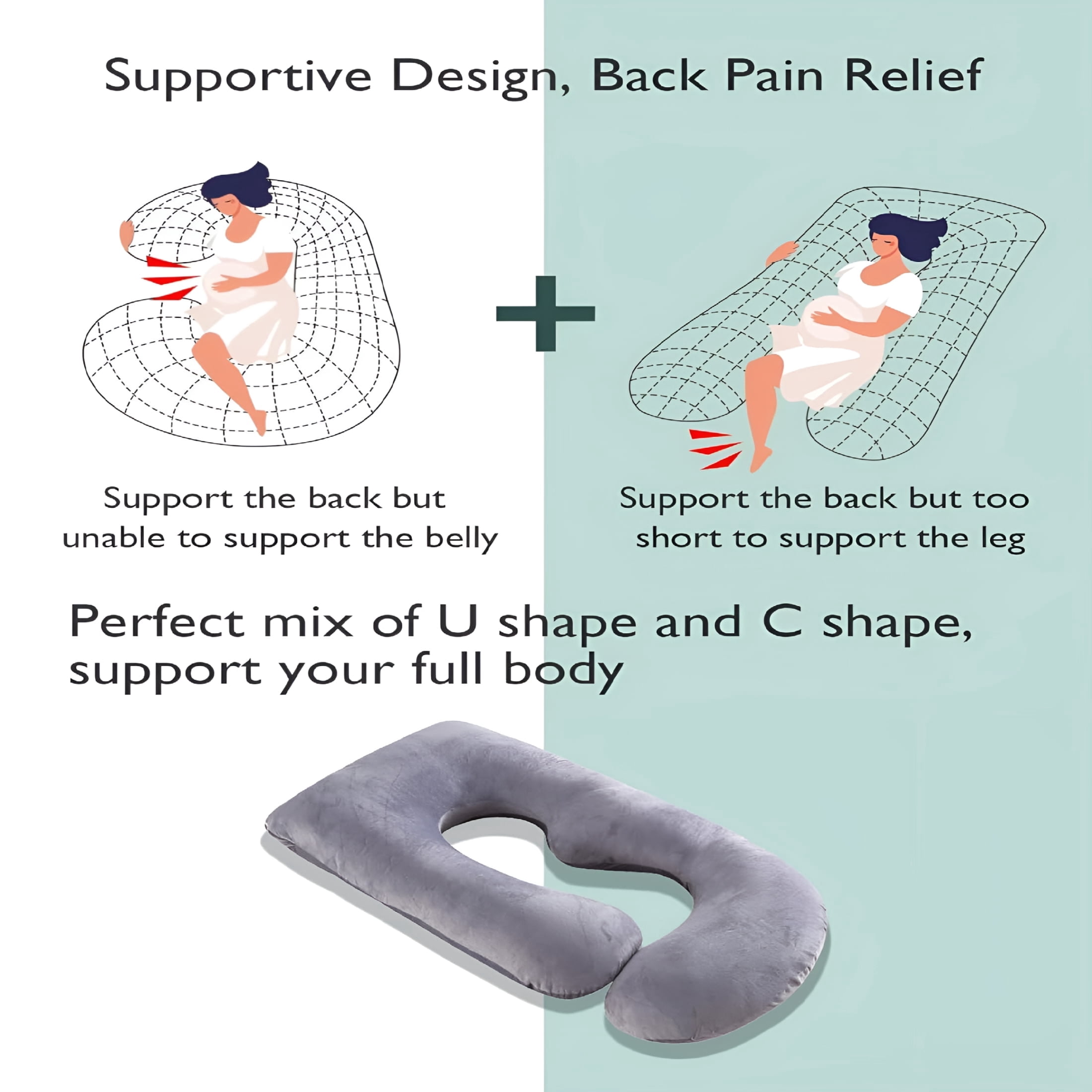 XIBUFE 2026 New Pregnancy Pillow,U Shaped Full Body Maternity Pillow for Sleeping with Removable Cover for Bedroom,Nursery,Living Room,Travel,57 Inch Grey