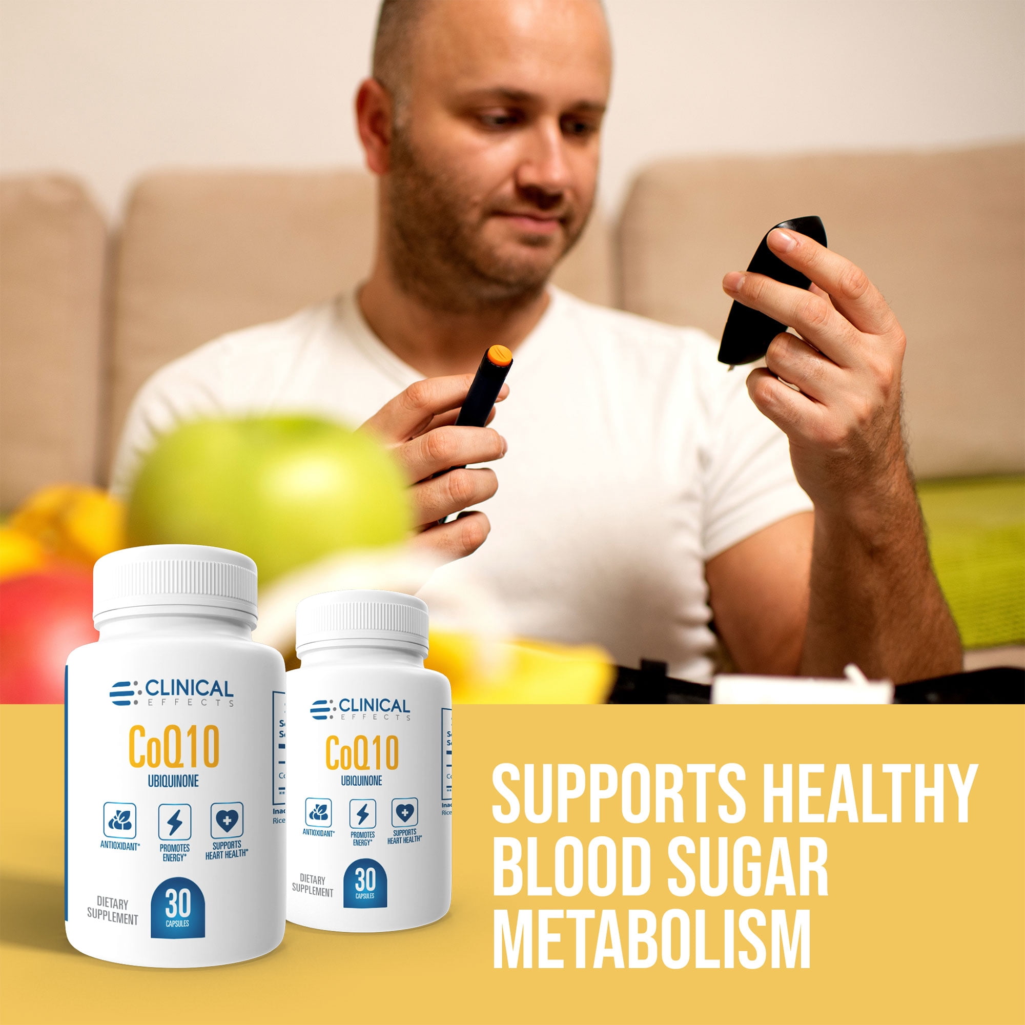 Clinical Effects CoQ10 Supplement - Coenzyme Q10 200mg - 30-Day Supply - Ubiquinone Antioxidant Supplement for Heart Health, Cognitive Functions and Energy Support - 1 Capsule a Day - Made in The USA