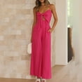 thumbnail image 2 of Usmixi Womens Jumpsuits Evening Party Sexy Cut-out Tie Front Pocket Spaghetti Strap Long Jumpsuits Trendy Solid V-Neck Sleeveless Maxi Summer Rompers Hot Pink s, 2 of 7