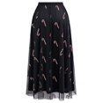 thumbnail image 6 of CHICWISH Women Christmas Shimmer Candy Cane Print Mesh Tulle Midi Skirt Cute High Waist A-Line Casual Holiday Skirts Black, 6 of 9