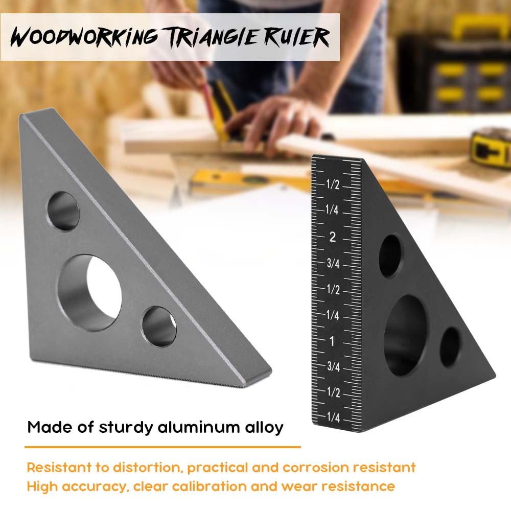 Festnight Mini Aluminum Alloy 45 Degree 90 Degree Right Angle Gauge Multifunctional Inch Metric Angle Meter Triangle Ruler Woodworking Measurement Tool