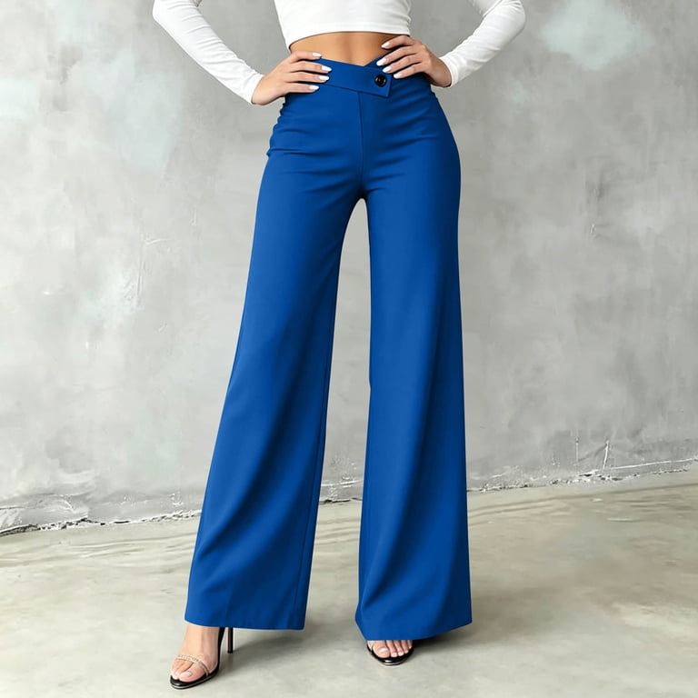 royal blue dress pants womens Edvintorg Plus Size Fashion High Waisted Business Dressy Wide Leg Trousers With Buttons Women Work Pants XXL Black Lined Glitter Knitted pf26-dresses Details are key for Color:Gold Mist