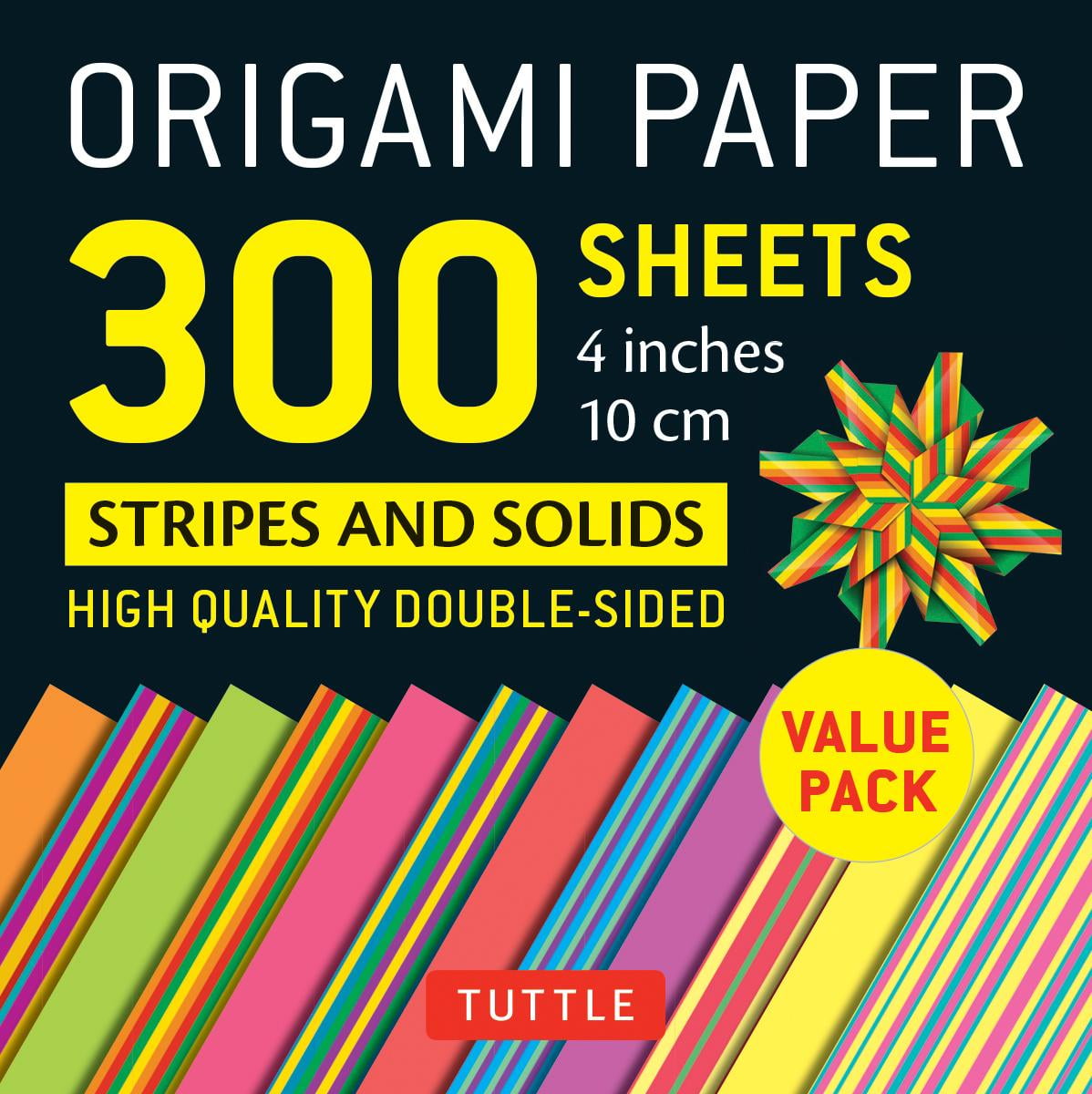 Origami Paper 300 Sheets Stripes and Solids 4" (10 CM) Tuttle Origami