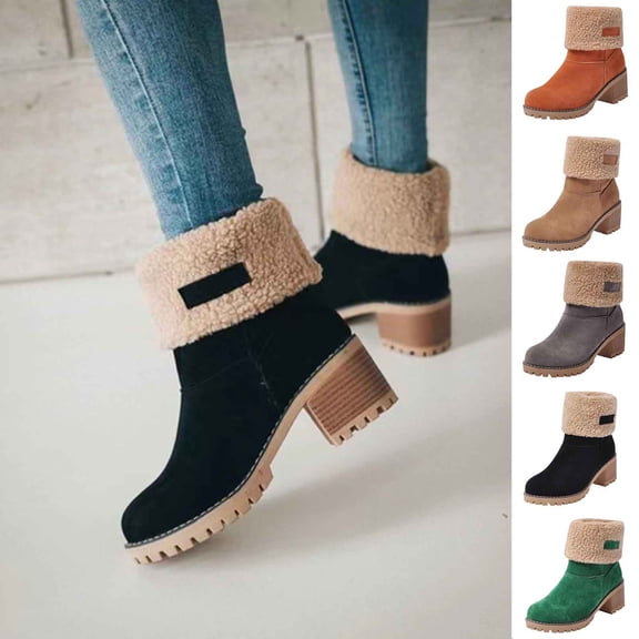 Bnwani Womens Boots,Winter Boots,Non-slip,Warm,Block,Round Toe,Black,40(US:7.5)