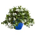 Nearly Natural Bougainvillea Artificial Plant in Blue Planter