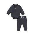 thumbnail image 2 of Qiylii 2Pcs Toddler Outfits, Henley Neck Long Sleeve Romper + Casual Pants, 2 of 9