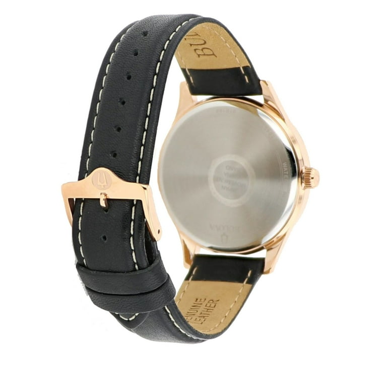 Bulova Men s Rose Gold Case Dress Watch with Leather Strap 97B164