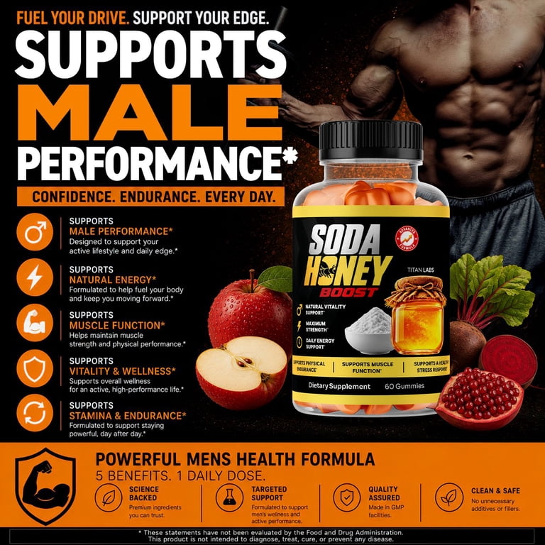 SodaHoney Boost ACV Male Gummies Advanced Formula Vitamin Supplement (2 ...