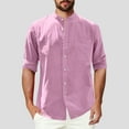 thumbnail image 2 of YOIAVAIOY Men's Cotton Linen Shirts Long Sleeve Button Down Shirt Lightweight Band Beach Shirts Hot Pink M, 2 of 7