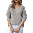 thumbnail image 3 of Women'S V Neck Hollowed Out Sweater Long Sleeve Knit Pullover Sweater Gray L, 3 of 9