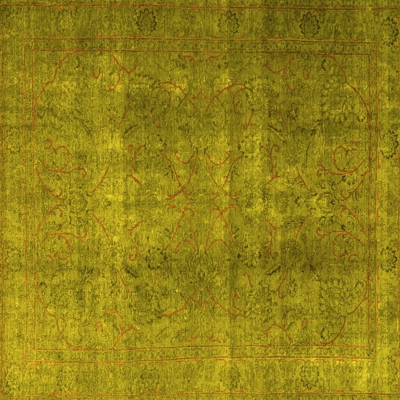 Ahgly Company Machine Washable Indoor Square Persian Yellow Bohemian Area Rugs, 4' Square