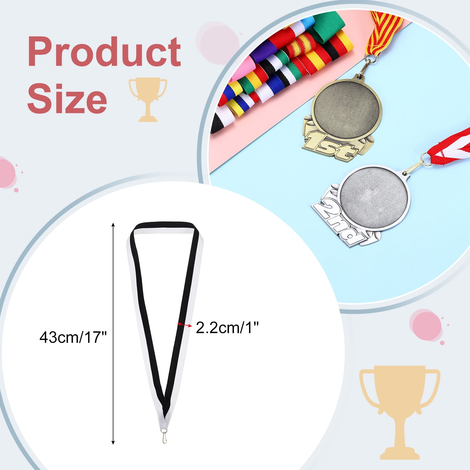 Uxcell 50Pcs Award Neck Ribbons with Snap Clip Medal Lanyards Black/White