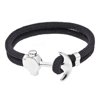 Arista Men's Anchor Bracelet with Adjustable Strap Black Twisted Cotton Rope in Stainless Steel, 8"