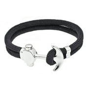 Arista Men's Anchor Bracelet with Adjustable Strap Black Twisted Cotton Rope in Stainless Steel, 8"