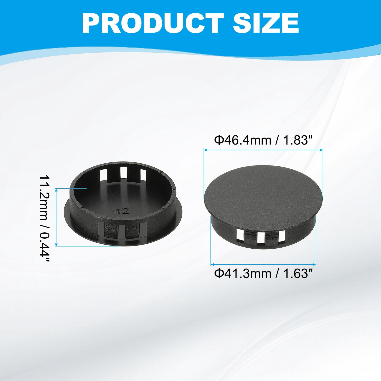 Uxcell Plastic Screws Hole Plugs, 55 Pcs 1 3/5"(42mm) Round Plastic Hole Caps Snap Desk Grommet Buckle Knockout Locking Covers Furniture Insert End Cap for Kitchen Cabinet, Black